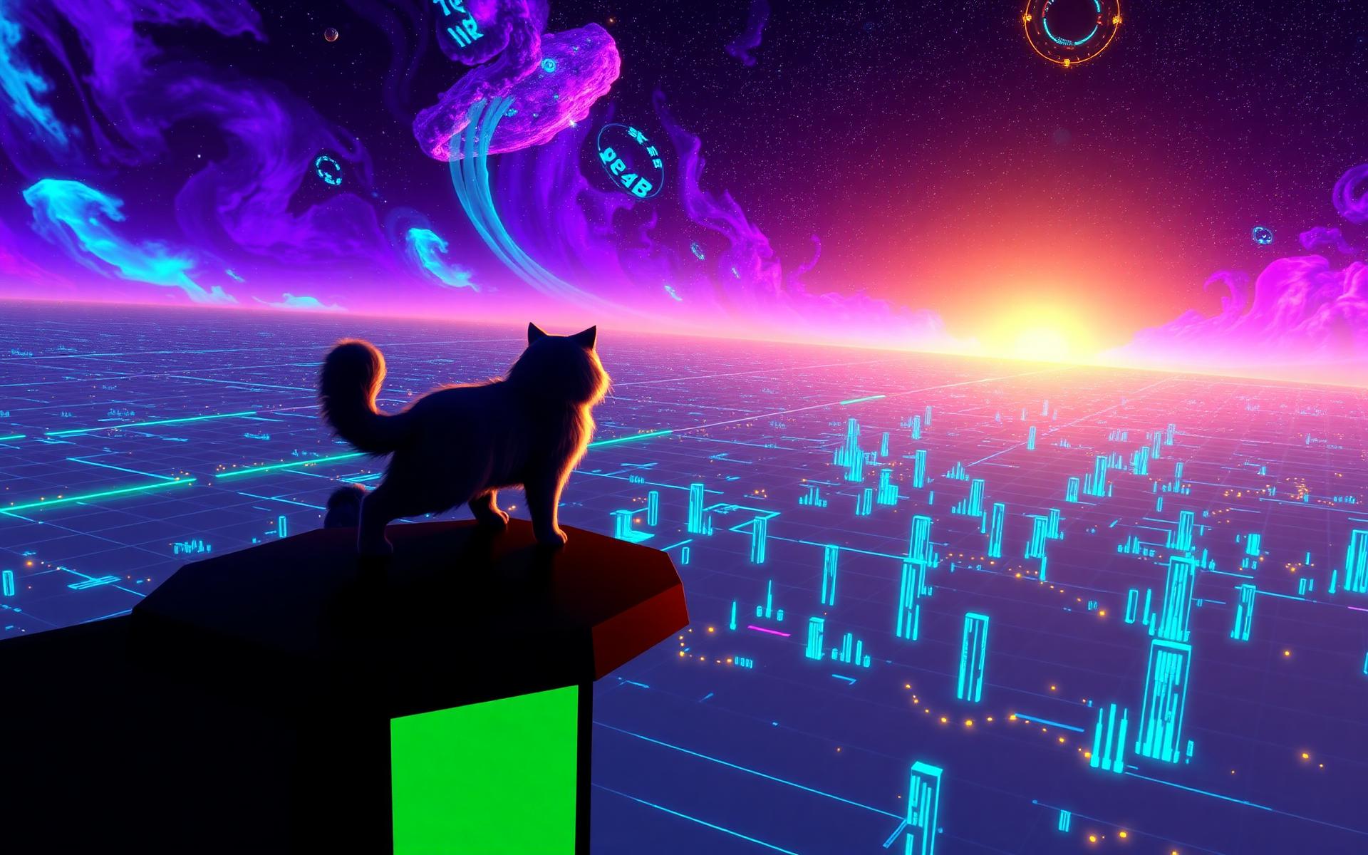 Pawla exploring a vast digital universe inside the blockchain